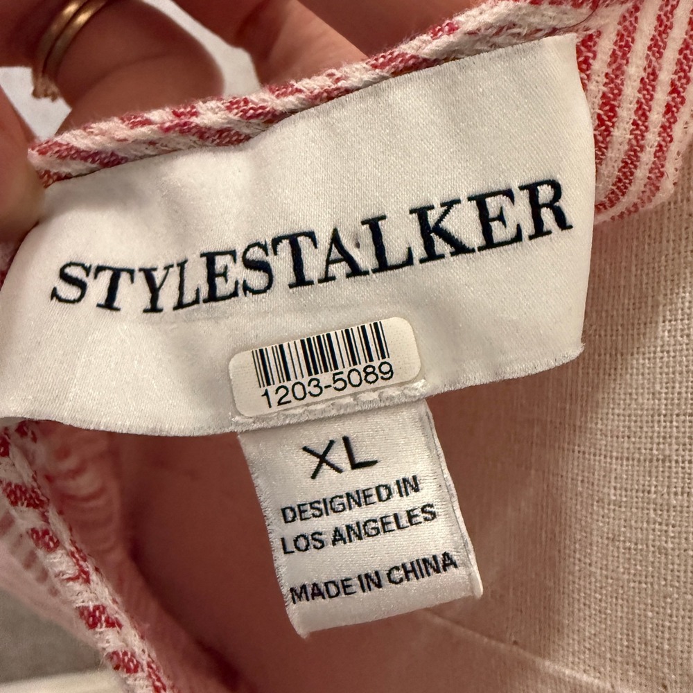 StyleStalker Red Acadia Striped Linen Blend Wrap Dress XL Coastal Brunch Preppy - Picture 6 of 8